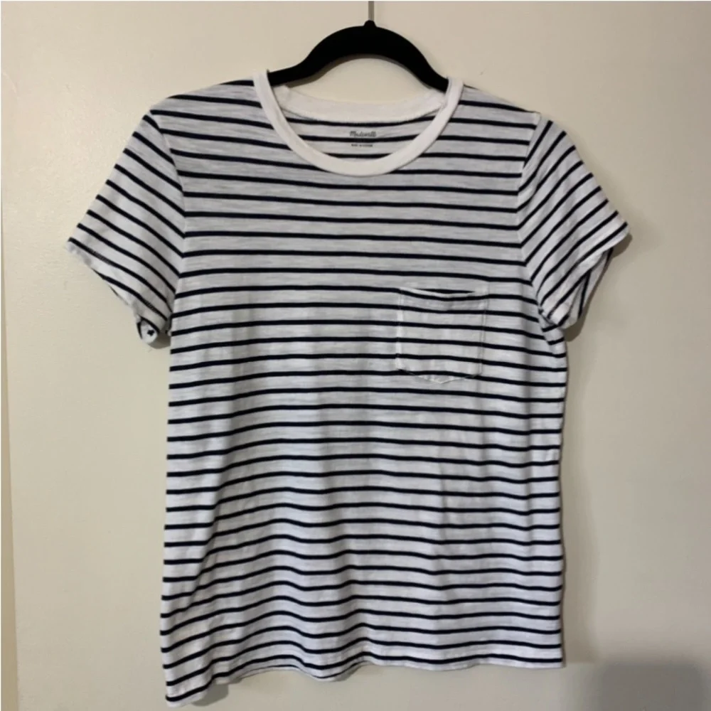 Madewell Navy/Whire Striped Short Sleeve Pocket Tee Size Small - Picture 2 of 8